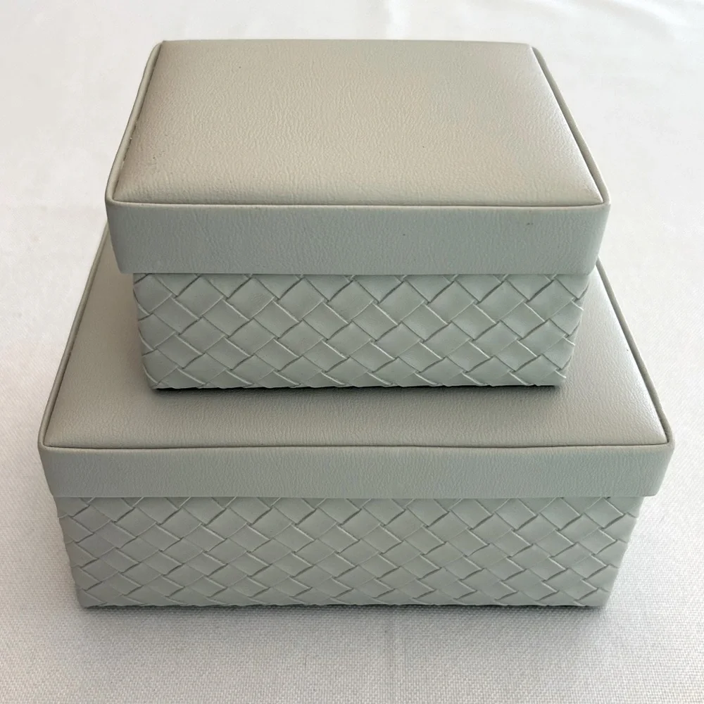Decor Wallfetish Faux Leather Basket Weave Trinket Jewery Hinged Boxes Like New